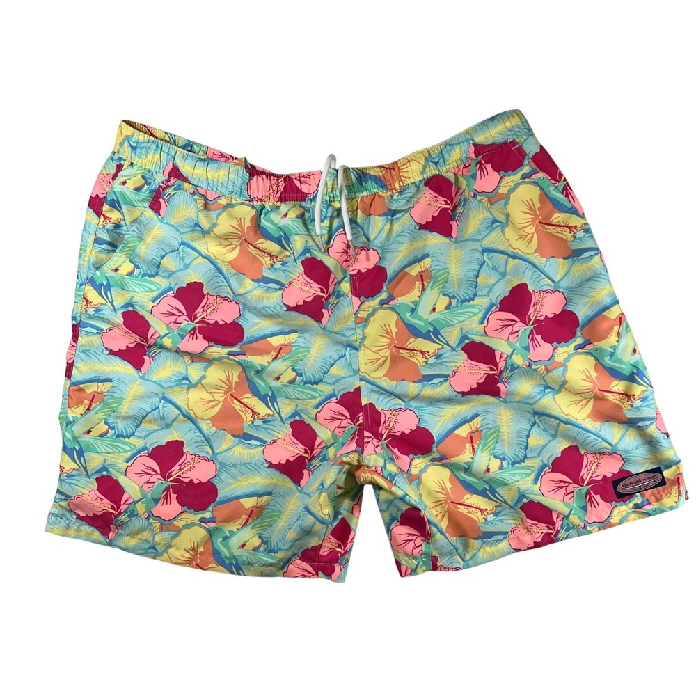 Vineyard Vines Swim Trunks Mens XL Blue Floral Hibiscus Tropical Beach Shorts